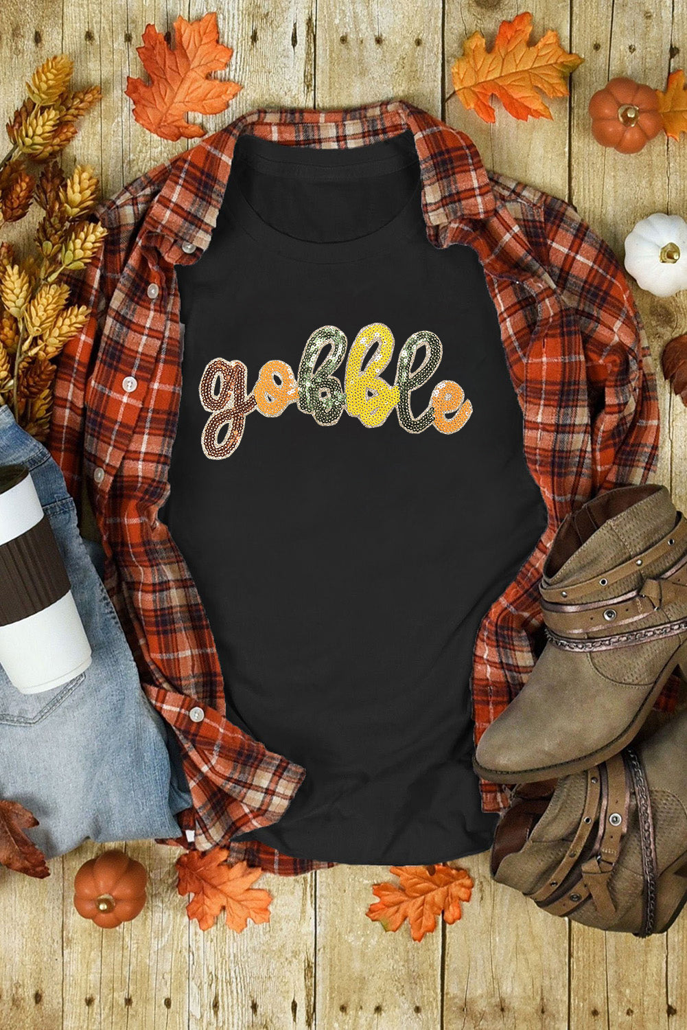 Black Sequin Thanksgiving T Shirt
