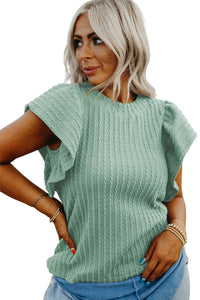 Sleet Solid Color Textured Flutter Sleeve Top
