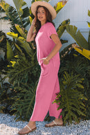 Wild Wind Solid Corded Knit Short Sleeve T Shirt and Wide Leg Pants Set
