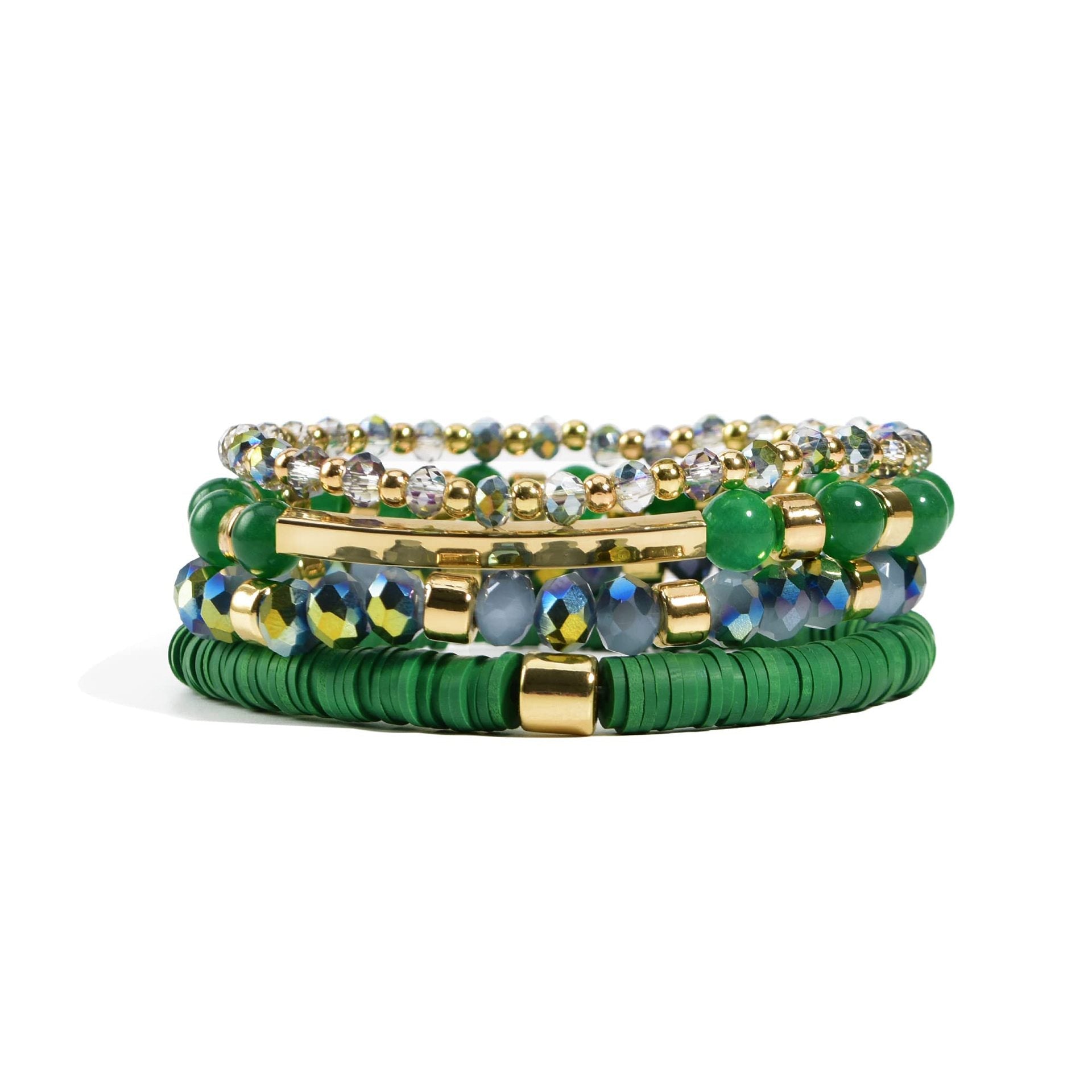 Go Green Heishi Bead Bracelet Stacks