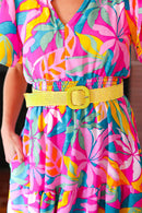 Yellow Woven Square Buckle Stretchy Belt