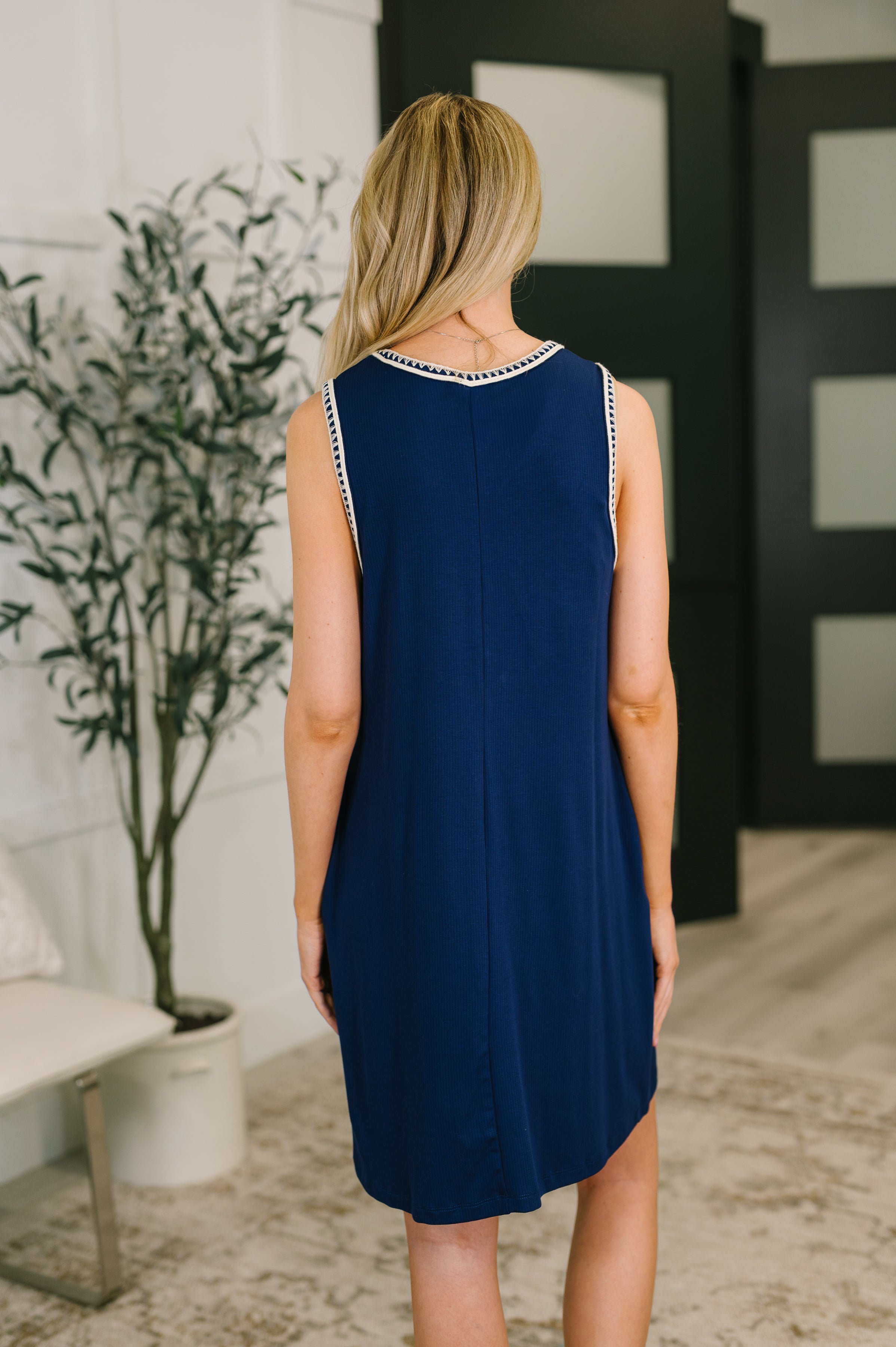 Airloom Trim Detail Mini Tank Dress in Navy