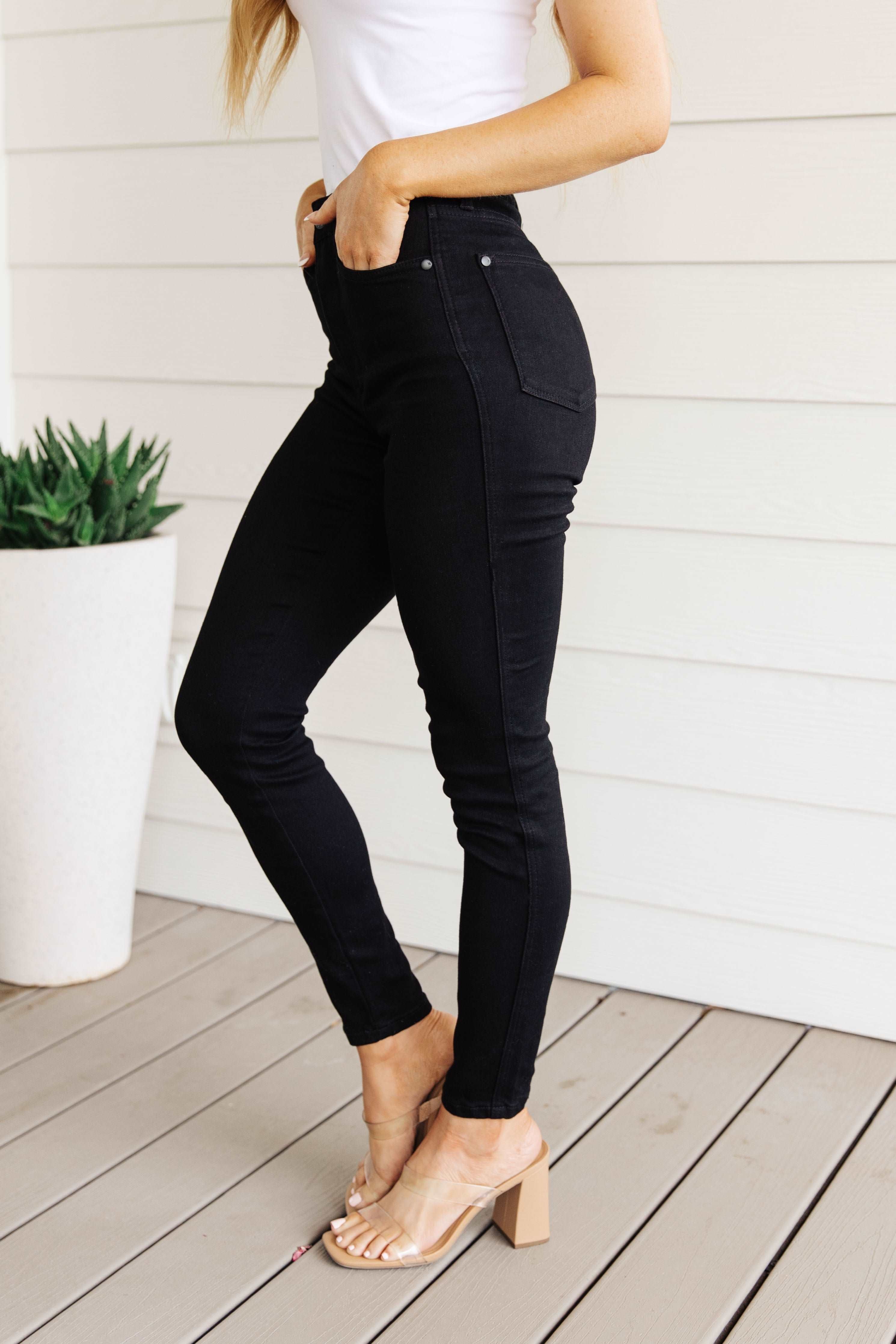 Audrey High Rise Control Top Classic Skinny Jeans in Black - The Sapphire Star