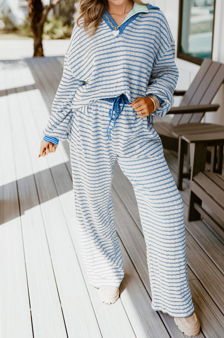Blue Stripe Pullover Set