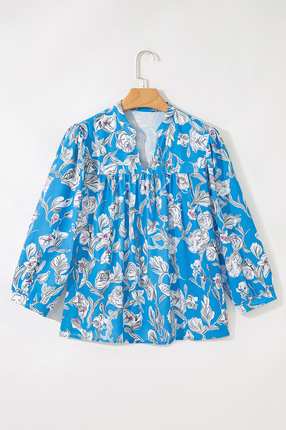 Blue Floral Fall Blouse