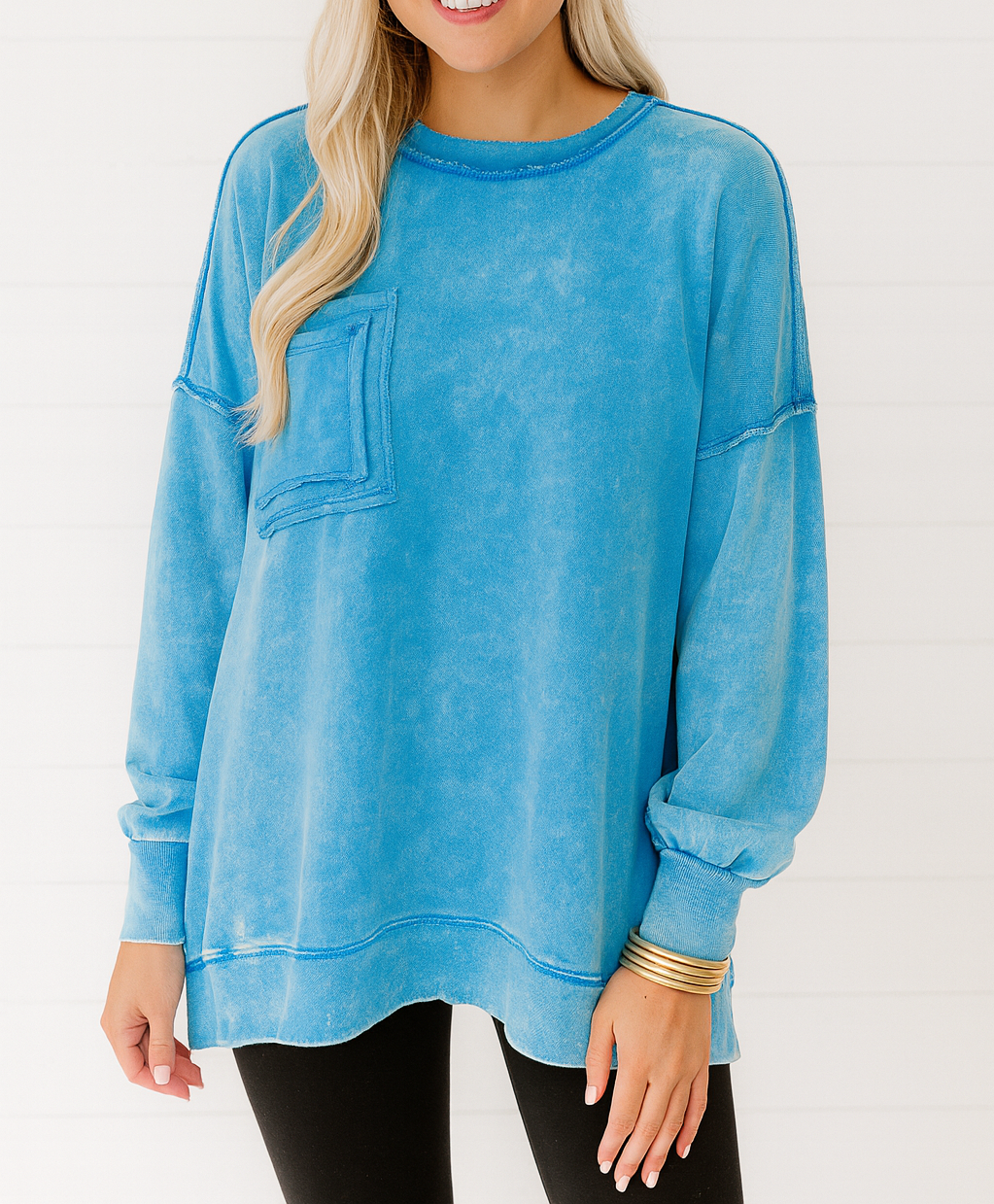 Blue Mineral Wash Pocket Sweatshirt