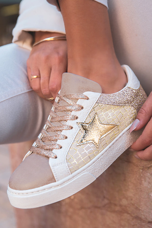 Tan and Rose Gold Sneakers