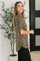 Feline Fine Ribbed Knit Relaxed Tee in Mocha