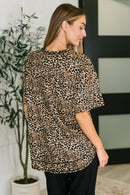 Feline Fine Ribbed Knit Relaxed Tee in Mocha