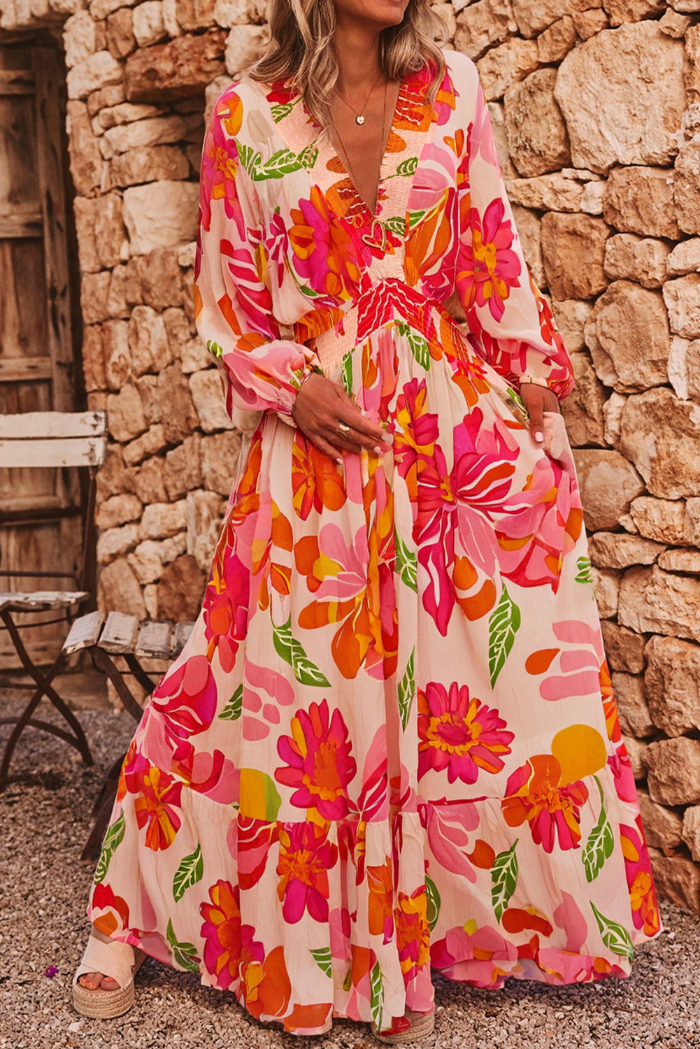 Floral Smocked Fall Maxi