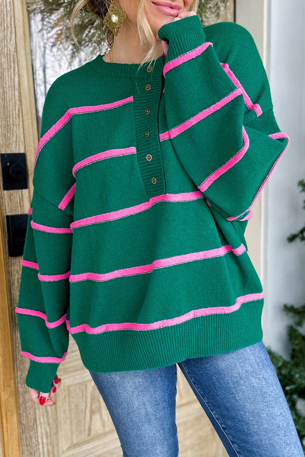 Green and Pink Oversized Sweater