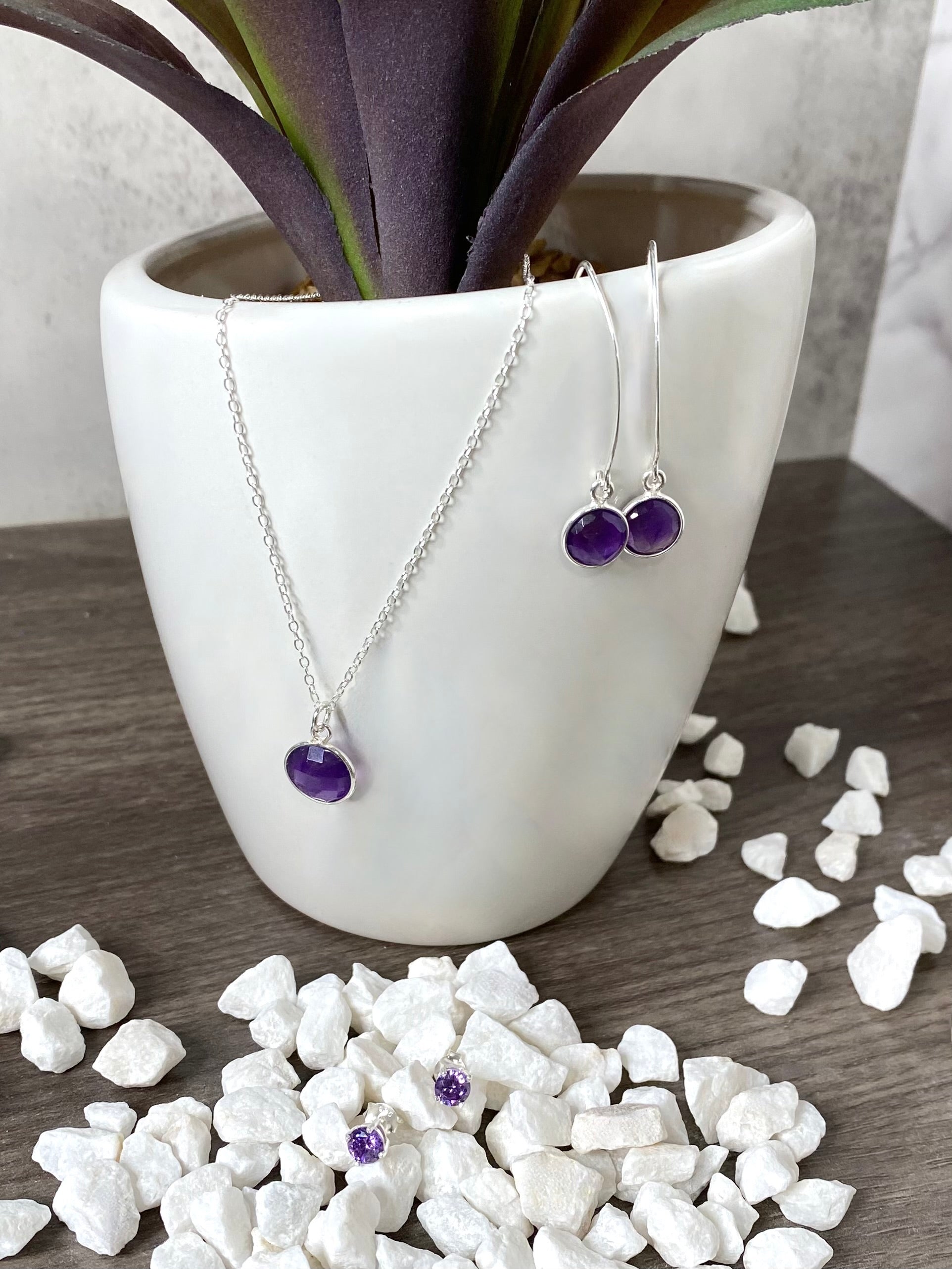 Round Amethyst Necklace in Sterling Silver