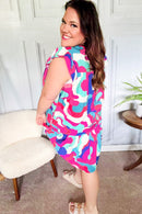 Go For Fun Fuchsia Geo Print Tiered Ruffle Sleeve Woven Dress