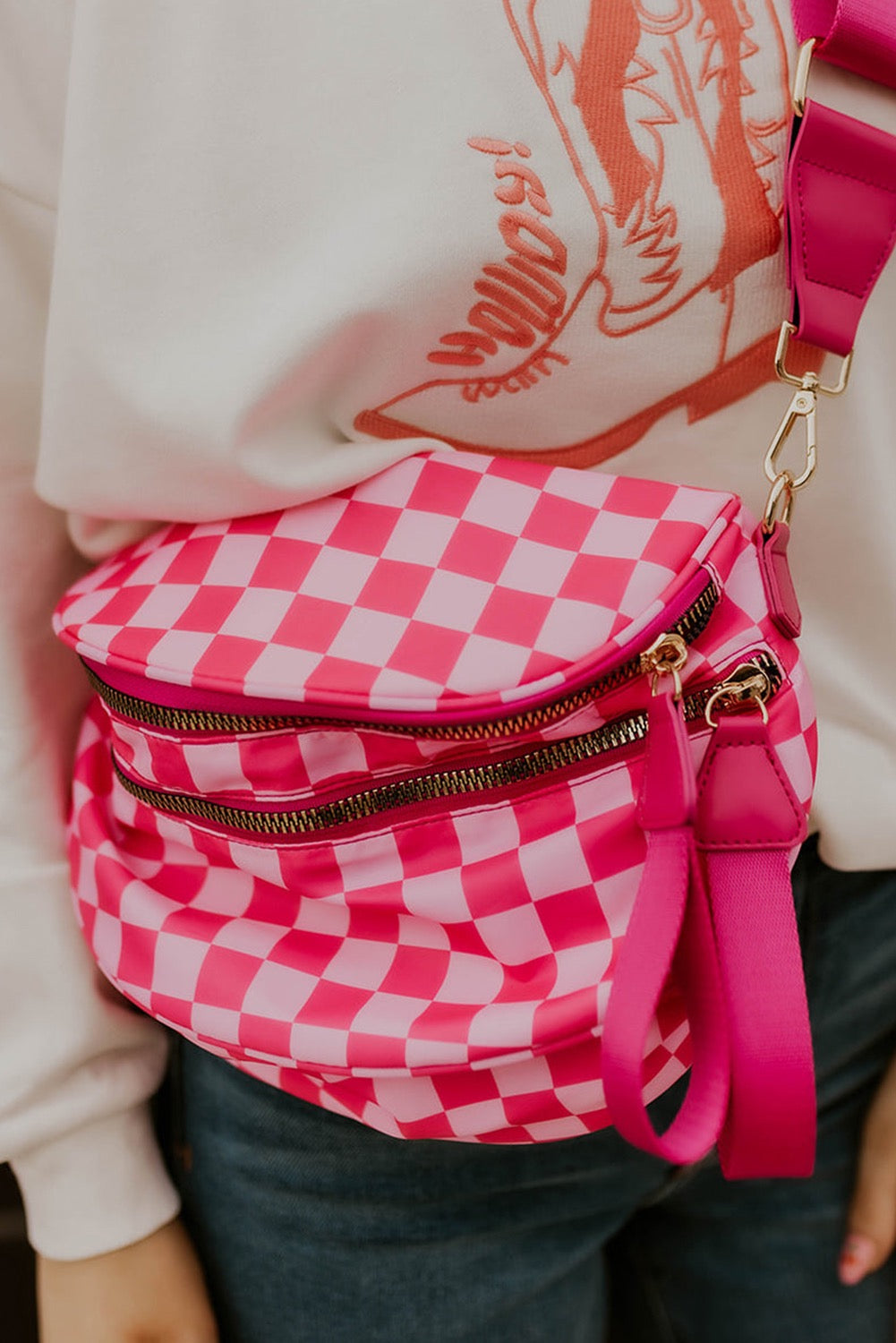 Pink Checkered Crossbody