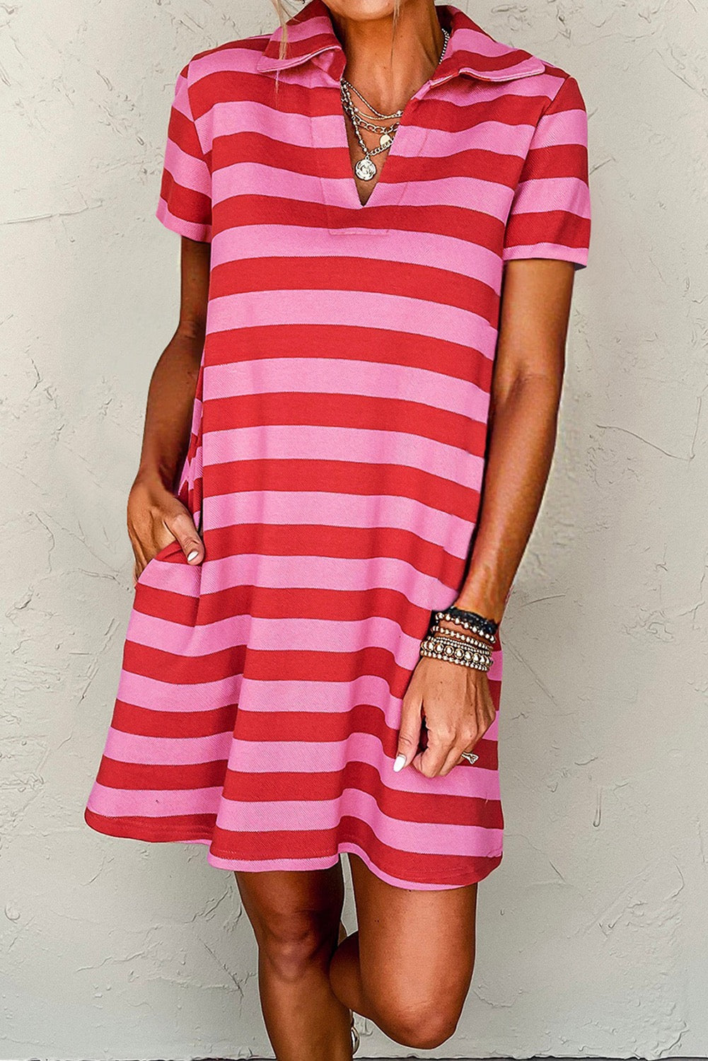 Pink and Red Striped Shift Dress