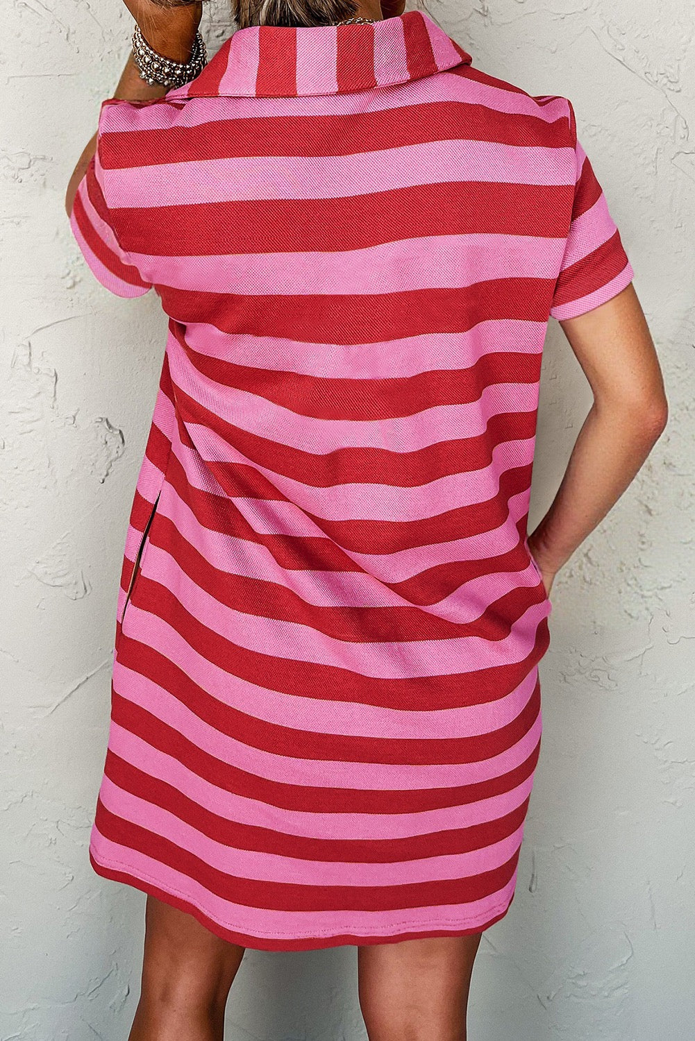 Pink and Red Striped Shift Dress