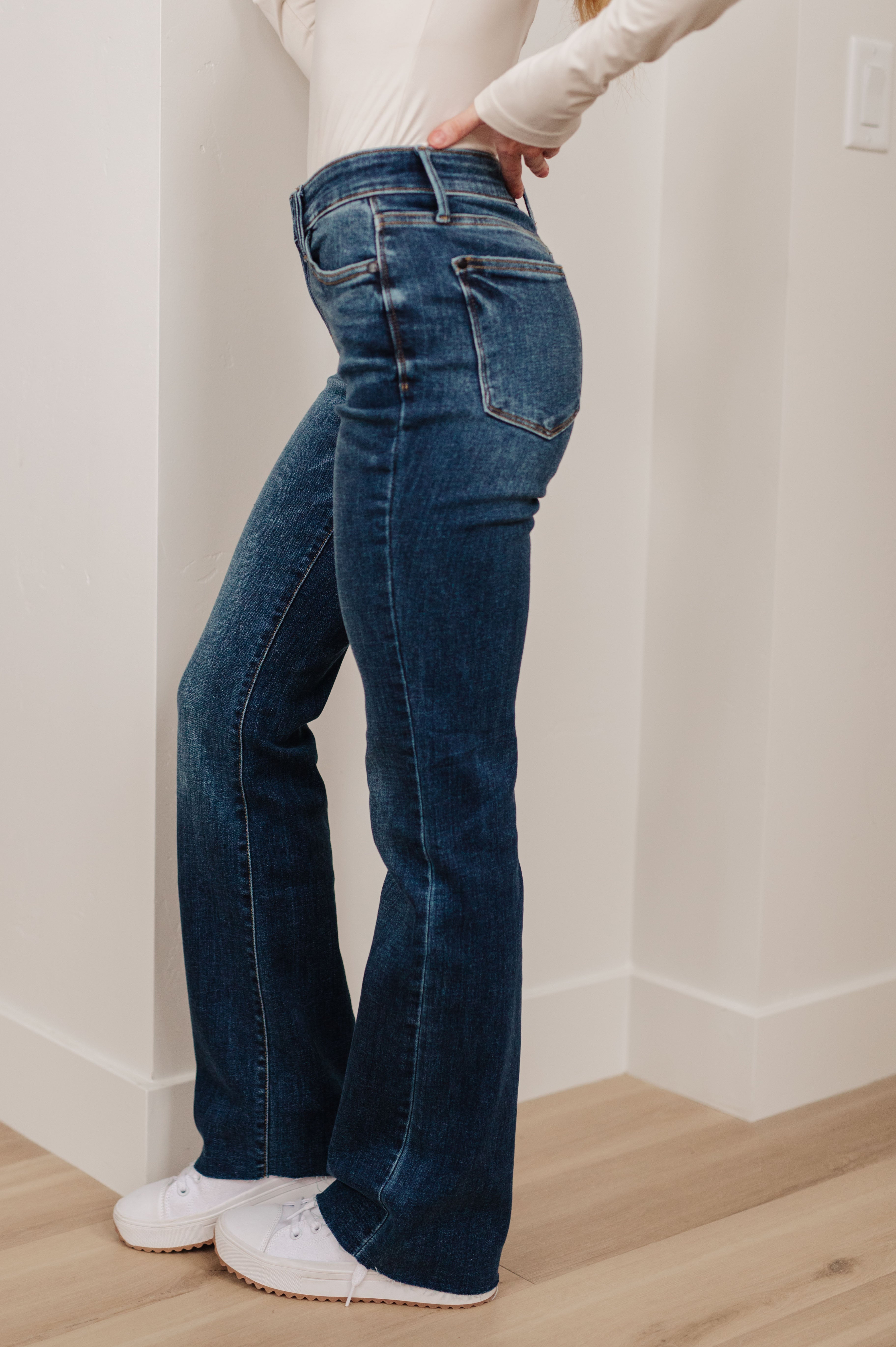 Josephine Mid Rise Raw Hem Bootcut Jeans - The Sapphire Star