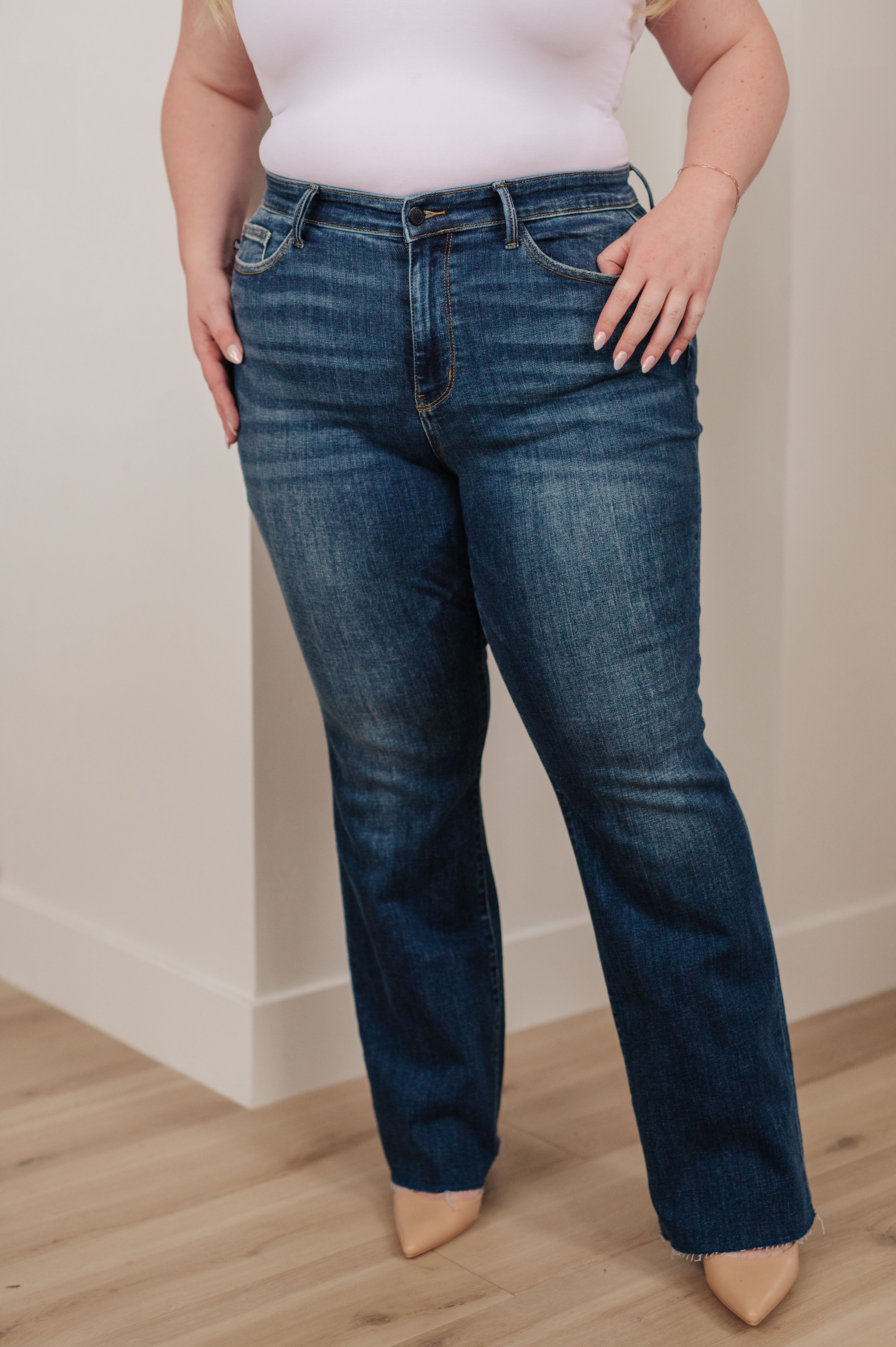 Josephine Mid Rise Raw Hem Bootcut Jeans - The Sapphire Star