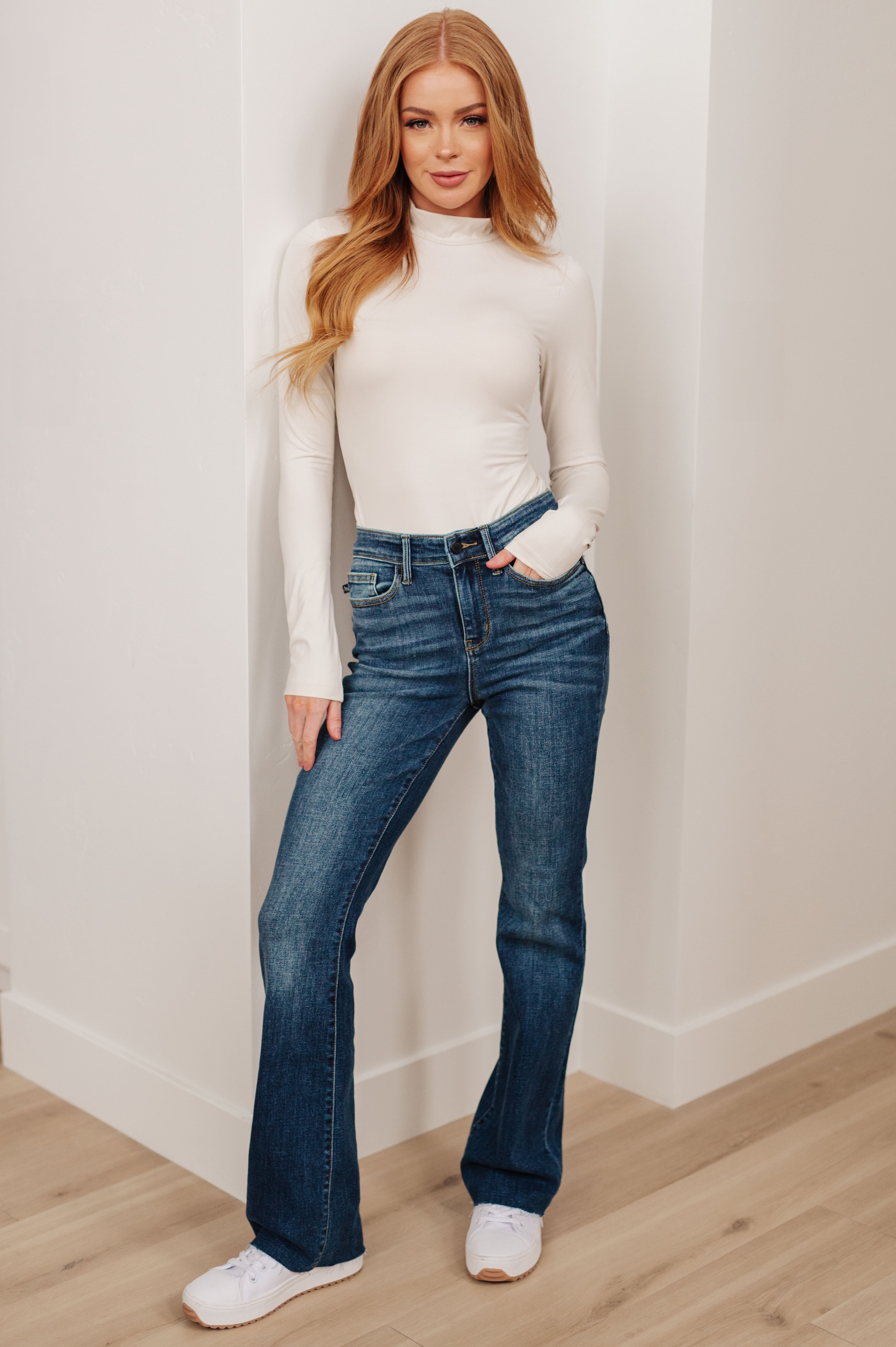 Josephine Mid Rise Raw Hem Bootcut Jeans - The Sapphire Star