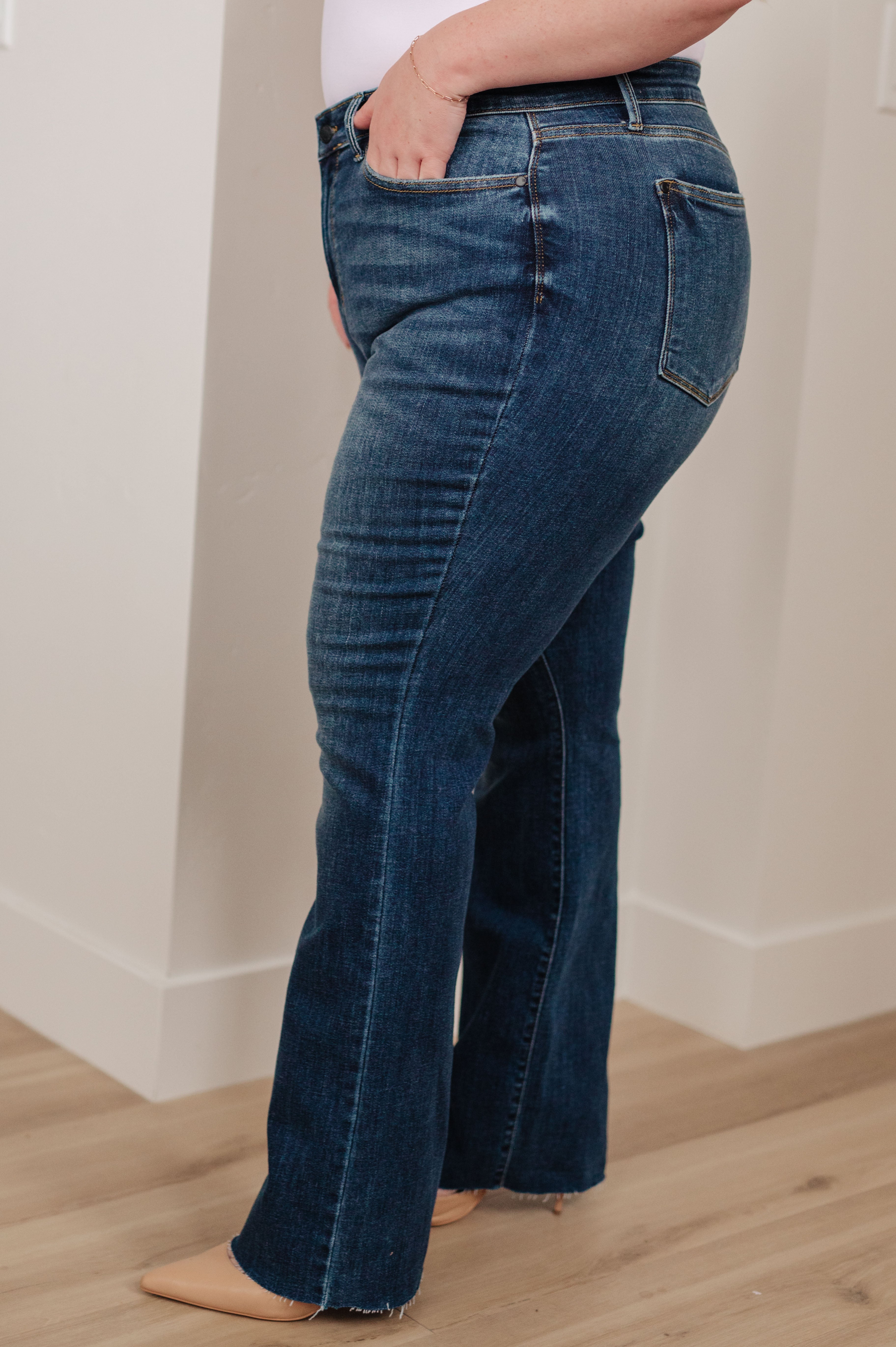 Josephine Mid Rise Raw Hem Bootcut Jeans - The Sapphire Star