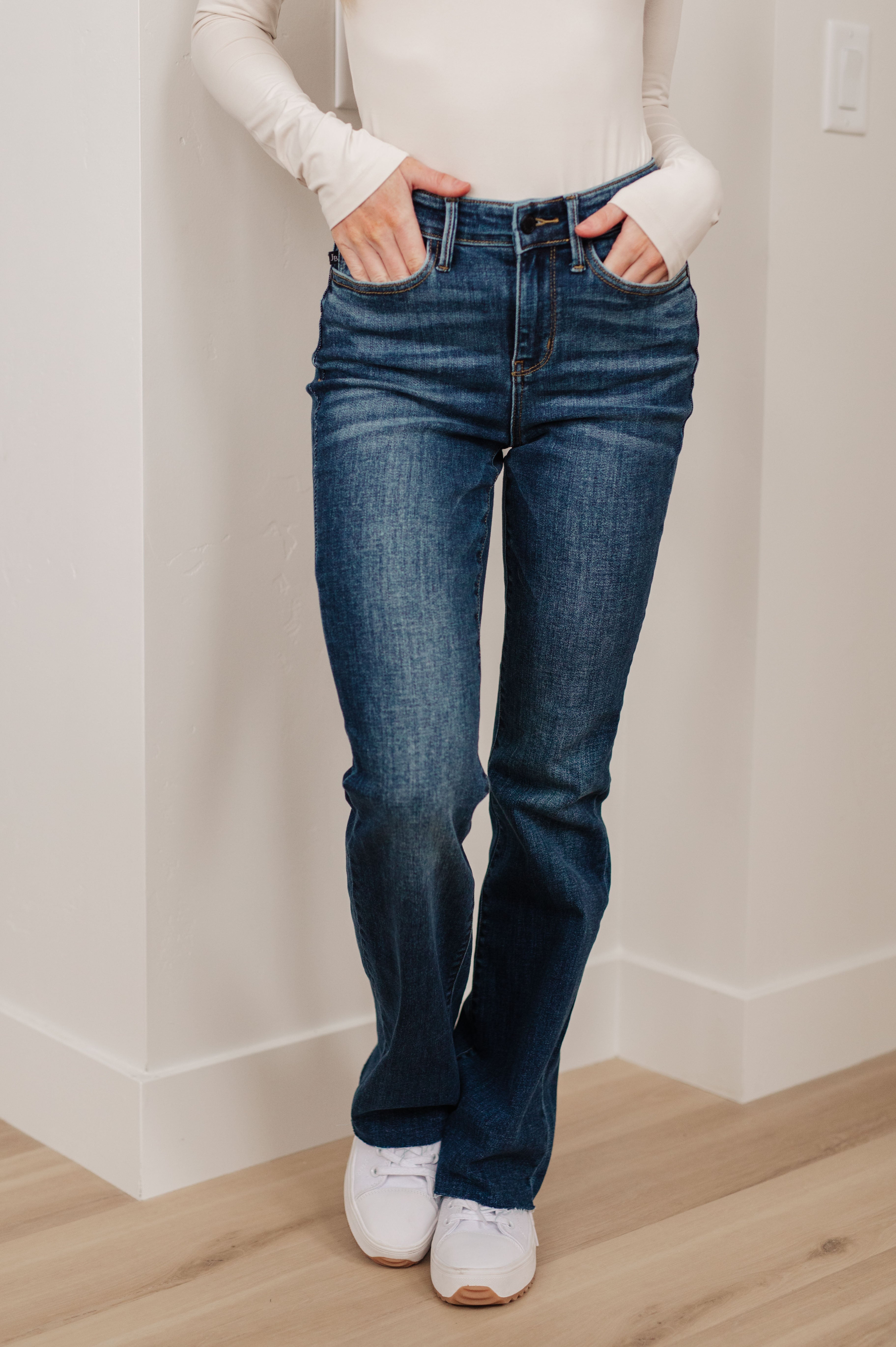 Josephine Mid Rise Raw Hem Bootcut Jeans - The Sapphire Star