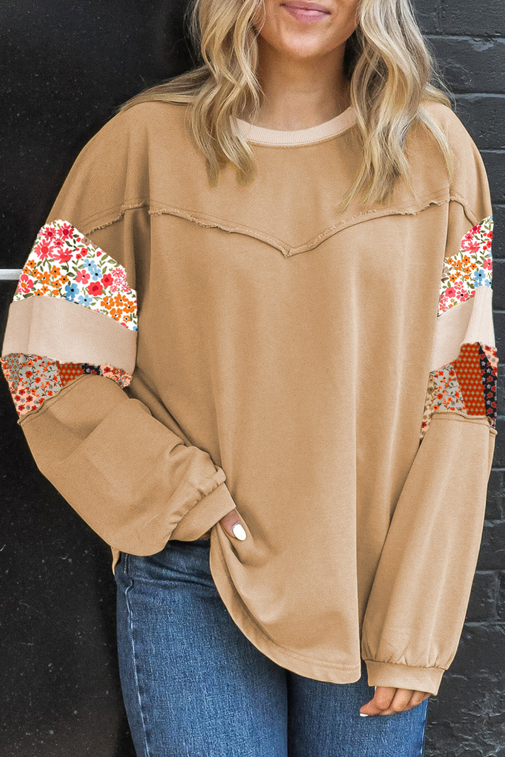 Khaki Exposed Floral Plus Size Top