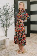 Leafing it All Behind Long Sleeve Tiered Dress