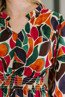Leafing it All Behind Long Sleeve Tiered Dress