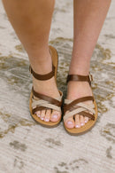 Lev Round Toe Ankle Strap Sandals in Tan