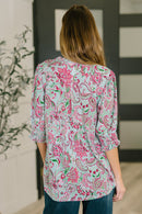 Lizzy Smock Top in Mint and Pink Floral Paisley