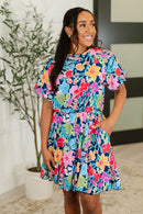 Miss Behave Bubble Sleeve Dress in Navy