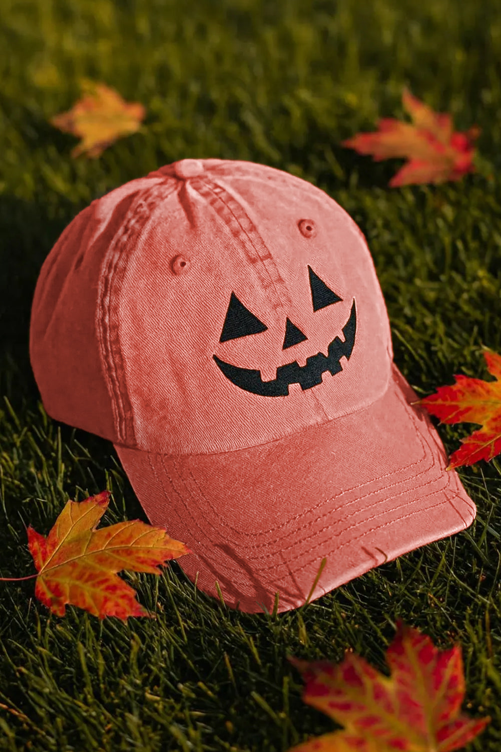Orange Embroidered Halloween Washed Hat