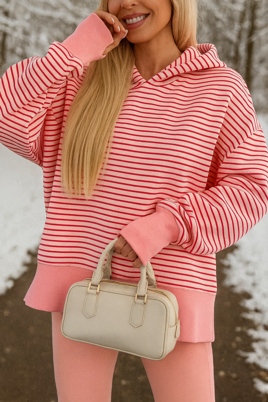Stripe Thumbhole side Slits Hoodie