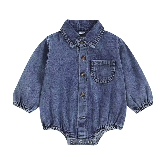 Blue Denim Collared Romper