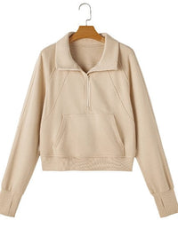 Half Zip Thumbhole Sleeve Sweatshirt