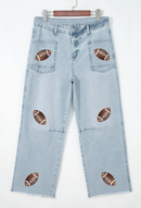 Football Sequin Patch Jeans