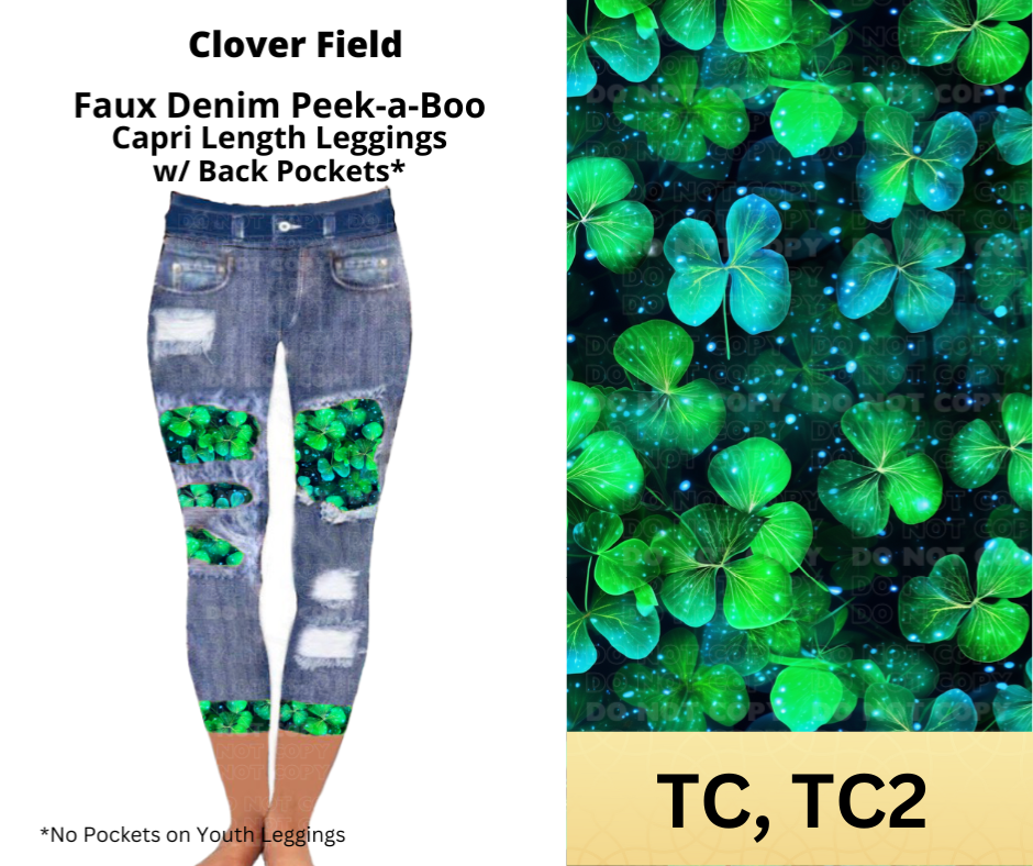 Clover Field Faux Denim Peekaboo Capris