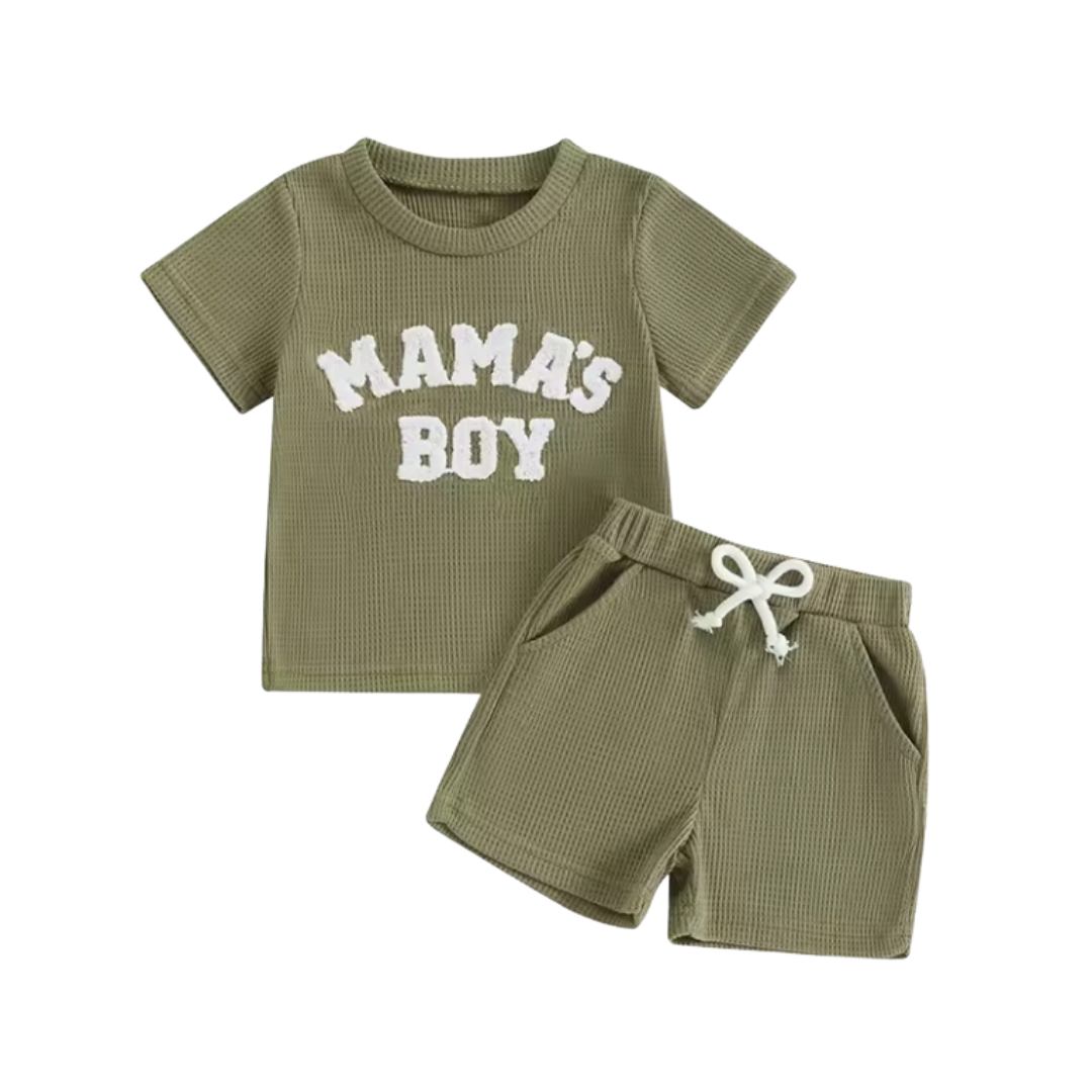 Green Waffle Knit Mama's Boy Chenille Short Set