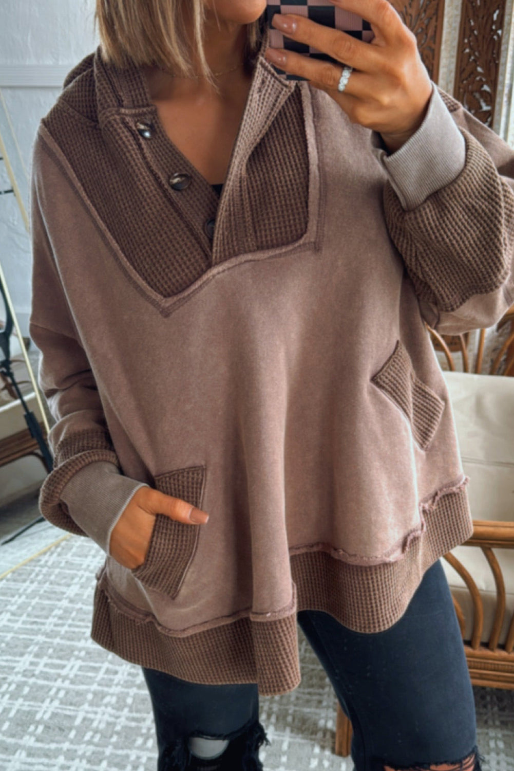 Waffle Patchwork Plus Hoodie