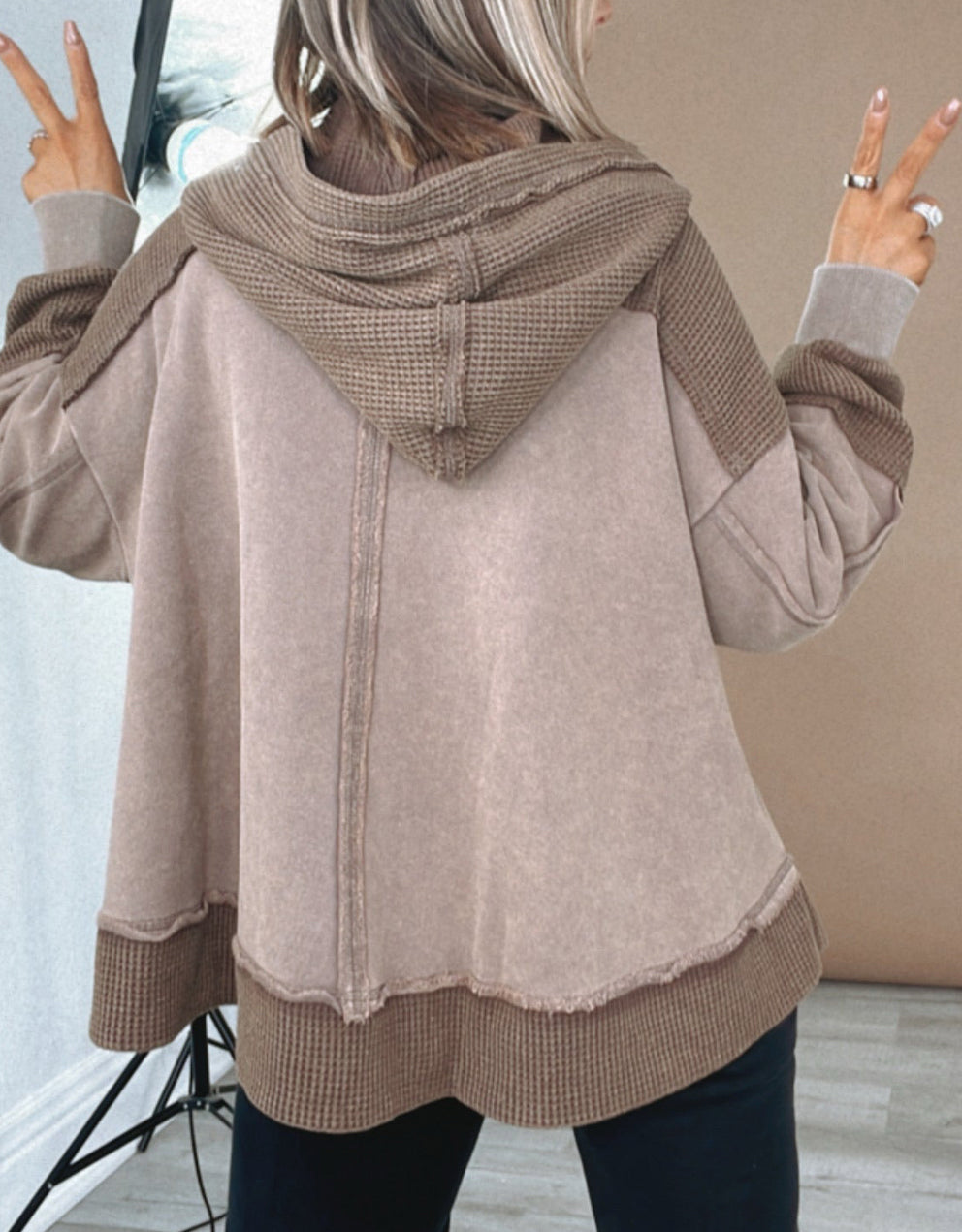 Waffle Patchwork Plus Hoodie