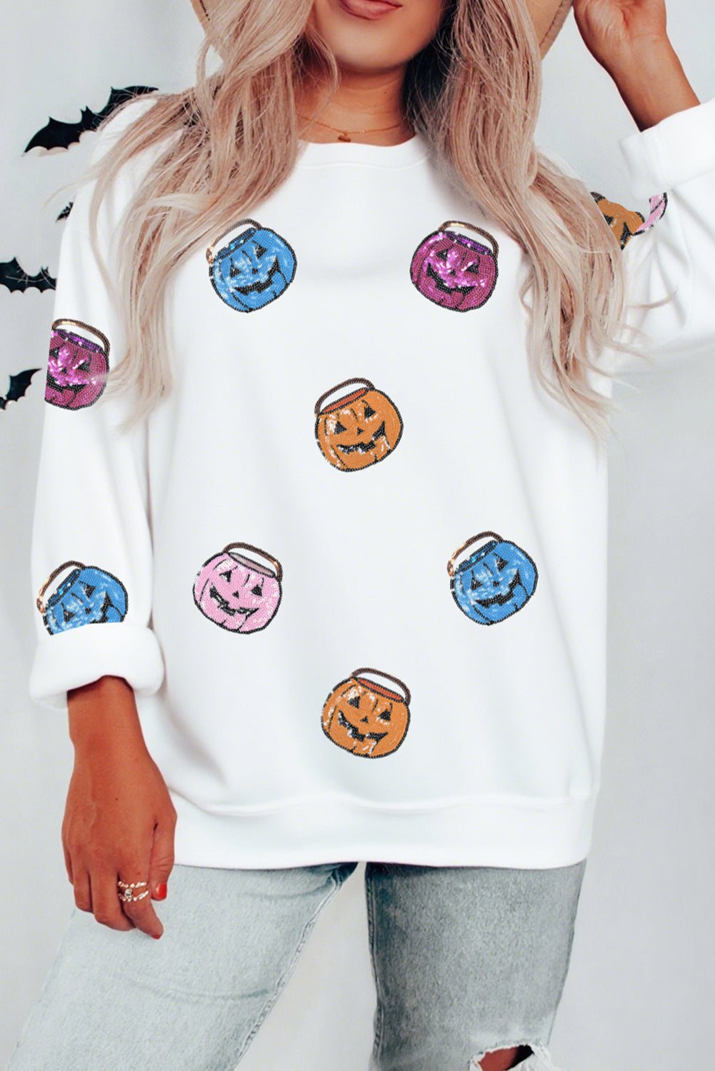 White Halloween Pumpkin Sweatshirt