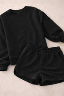 zenana fleece sweatshirt and short set
