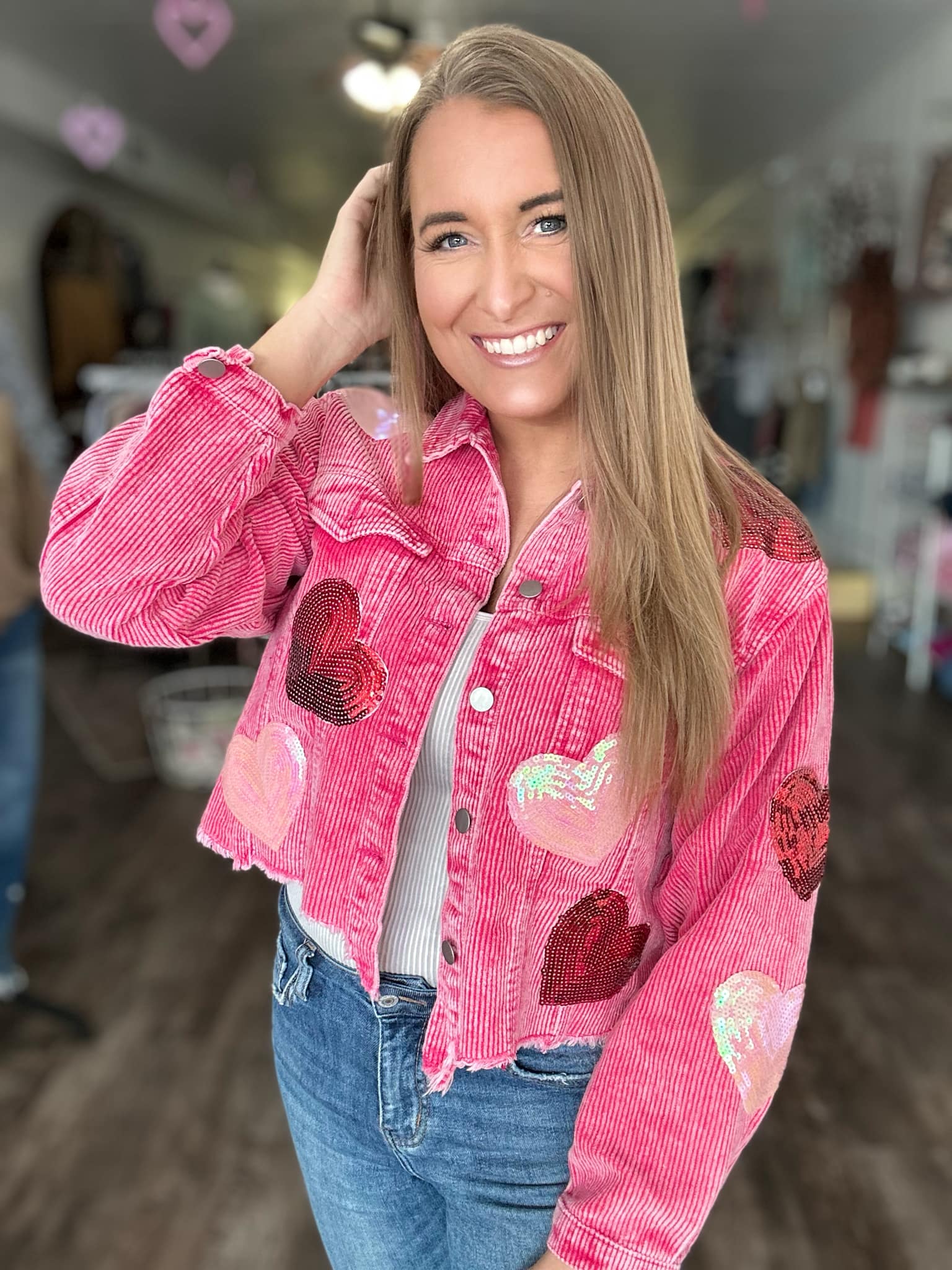 Sequin Heart Corduroy Shacket