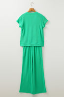 Wild Wind Solid Corded Knit Short Sleeve T Shirt and Wide Leg Pants Set