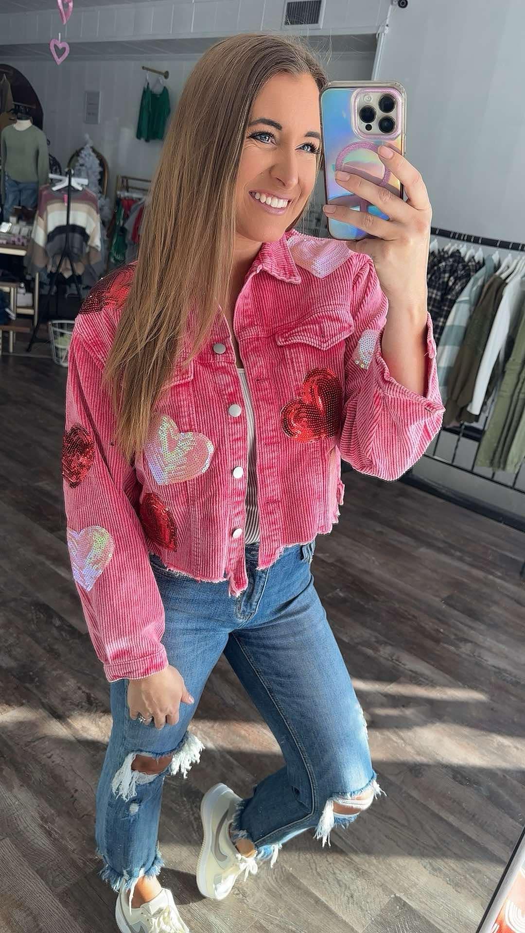 Sequin Heart Corduroy Shacket