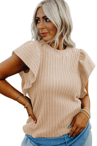 Sleet Solid Color Textured Flutter Sleeve Top