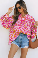 Light French Beige Oversized Leopard Print Balloon Sleeve Casual Shirt