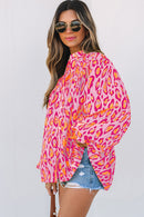 Light French Beige Oversized Leopard Print Balloon Sleeve Casual Shirt
