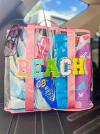 Clear Embroidered Chenille Letter Totes