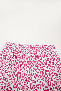 White Leopard Elastic Waist Lace up Contrast Trim Casual Shorts